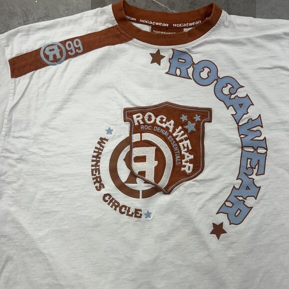 Vintage Rocawear Graphic Tee Mens 2XL XXL y2k Ringer Embroidered Hip Hop Rap - Picture 3 of 12